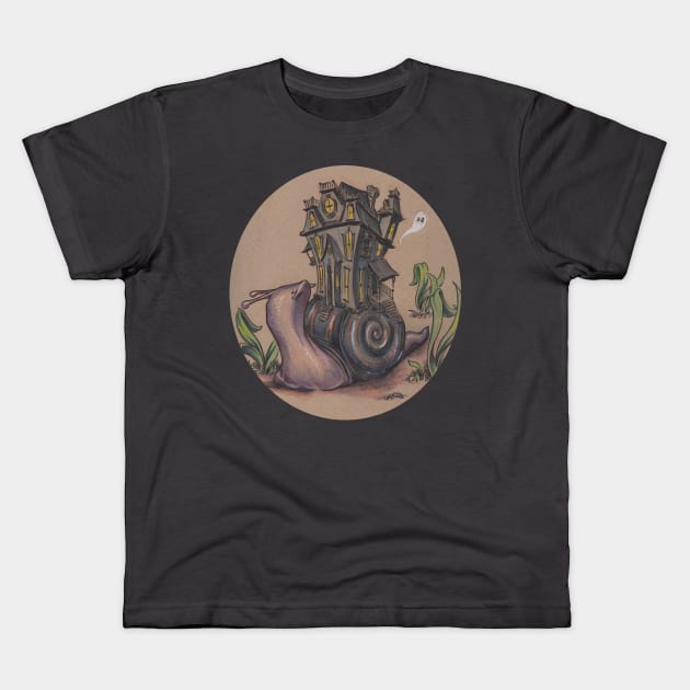 Haunted Snail House Kids T-Shirt by justteejay